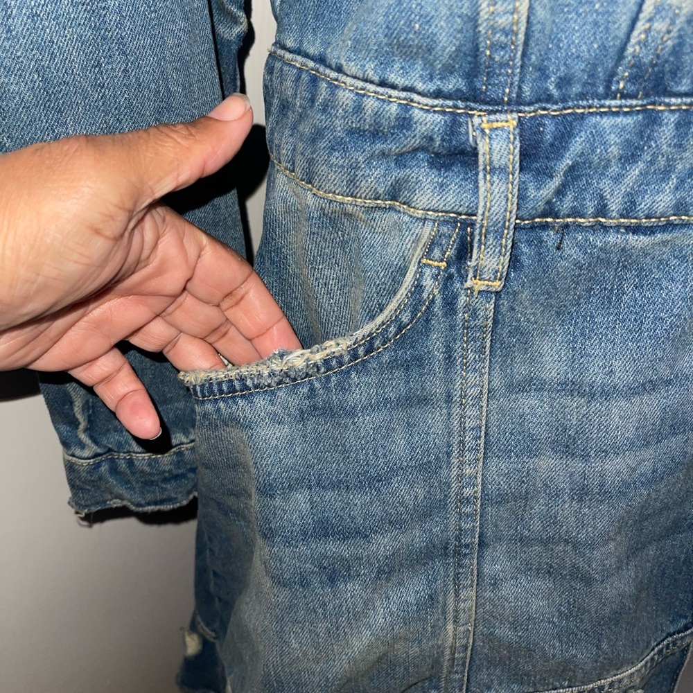 ZARA Distressed ASYMMETRICAL Denim Jacket Dress - Blue XS X SMALL - Picture 7 of 9